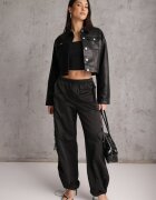 j.style Geacă Neagră Ramones Cropped cu Croială Tip Cămașă Savarinda