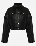 j.style Geacă Neagră Ramones Cropped cu Croială Tip Cămașă Savarinda