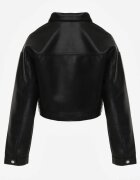 j.style Geacă Neagră Ramones Cropped cu Croială Tip Cămașă Savarinda
