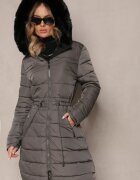 j.style Geacă Palton Lungă Gri-Negru reversibilă cu glugă Astrae