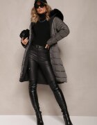 j.style Geacă Palton Lungă Gri-Negru reversibilă cu glugă Astrae