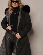 j.style Geacă Palton Lungă Gri-Negru reversibilă cu glugă Astrae