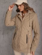 j.style Geacă Parka Bej închis cu Glugă cu Model Original pe Interior Tiosara