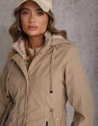 j.style Geacă Parka Bej închis cu Glugă cu Model Original pe Interior Tiosara