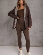 j.style Geacă Parka Maro cu Glugă cu Model Original pe Interior Tiosara