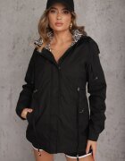 j.style Geacă Parka Neagră cu Glugă cu Model Original la Interior Tiosara