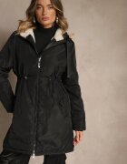 j.style Geacă Parka Negru Stil casual Căptușită cu blană