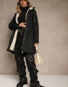 j.style Geacă Parka Negru Stil casual Căptușită cu blană