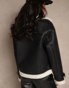 j.style Geacă Ramones Neagră stil Biker cu blană și Catarame Mendrie