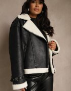 j.style Geacă Ramones Neagră stil Biker cu blană și Catarame Mendrie