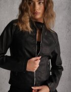 j.style Geacă Ramones Neagră Taliată cu Croi Clasic Tessana