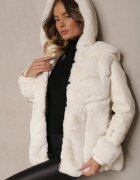 j.style Jachetă Bej cu imitație de blană mâneci din piele ecologică cu catarame glugă și curea cu înnodare Mesizelle