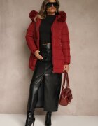 j.style Jachetă bordeaux cu matlasări și glugă cu blană Anindrie