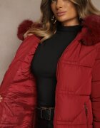 j.style Jachetă bordeaux cu matlasări și glugă cu blană Anindrie