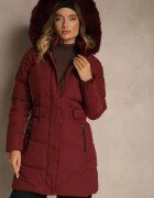 j.style Jachetă Bordo Matlasată De Iarnă cu Glugă cu Blană Goella