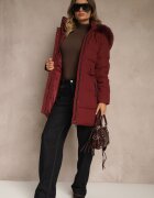 j.style Jachetă Bordo Matlasată De Iarnă cu Glugă cu Blană Goella