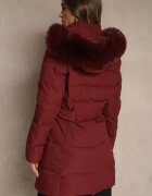 j.style Jachetă Bordo Matlasată De Iarnă cu Glugă cu Blană Goella