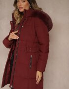 j.style Jachetă Bordo Matlasată De Iarnă cu Glugă cu Blană Goella