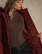 j.style Jachetă Bordo Matlasată De Iarnă cu Glugă cu Blană Goella