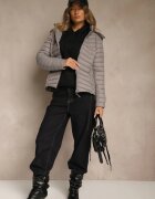 j.style Jachetă de tranziție Gri cu Cusături Matlasate și Glugă Suritte