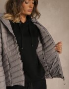 j.style Jachetă de tranziție Gri cu Cusături Matlasate și Glugă Suritte