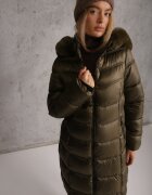 j.style Jachetă Lungă Verde cu Glugă detașabilă Matlasată și Șlițuri cu Capse Zennera