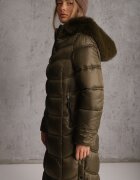j.style Jachetă Lungă Verde cu Glugă detașabilă Matlasată și Șlițuri cu Capse Zennera