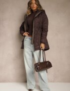 j.style Jachetă Maro cu Cusături Matlasate Glugă și Șnururi în Talie Tiomare