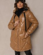 j.style Jachetă Maro deschis matlasată cu croi lung cu glugă decorată cu șnururi Polezi
