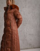 j.style Jachetă Maro deschisă Matlasată Lungă cu glugă cu blană detașabilă Tiennara