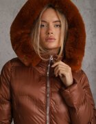 j.style Jachetă Maro deschisă Matlasată Lungă cu glugă cu blană detașabilă Tiennara