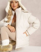 j.style Jachetă Matlasată Bej deschis cu Glugă Detașabilă Lucane