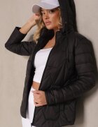 j.style Jachetă Neagră cu Matlasare Geometrică și Glugă Lilidi