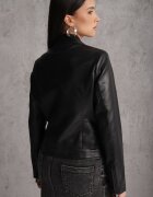 j.style Jachetă Neagră Ramones cu Croială Clasică cu Guler Înălțat Leaniore