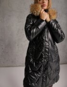 j.style Jachetă Negru-Maro Matlasată Lungă cu Glugă și Blană Detașabilă Foarte Călduroasă Lillanea
