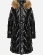 j.style Jachetă Negru-Maro Matlasată Lungă cu Glugă și Blană Detașabilă Foarte Călduroasă Lillanea