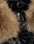 j.style Jachetă Negru-Maro Matlasată Lungă cu Glugă și Blană Detașabilă Foarte Călduroasă Lillanea
