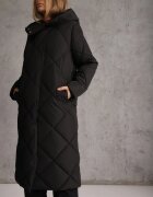 j.style Jachetă Palton Neagră Matlasată sub genunchi cu glugă Kinassan