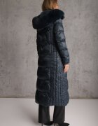 j.style Jachetă Palton Verde închis cu Matlasare Decorativă cu Glugă cu Blană și Încrețituri Larian