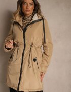 j.style Jachetă Parka Bej închis în stil Casual Căptușită cu blană Olleania