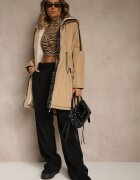 j.style Jachetă Parka Bej închis în stil Casual Căptușită cu blană Olleania