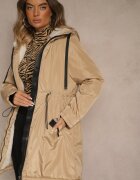 j.style Jachetă Parka Bej închis în stil Casual Căptușită cu blană Olleania