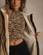 j.style Jachetă Parka Bej închis în stil Casual Căptușită cu blană Olleania