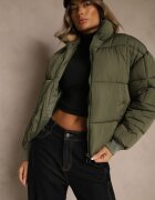 j.style Jachetă Puffer Verde închis cu cusături matlasate și manșete elastice Cenilea