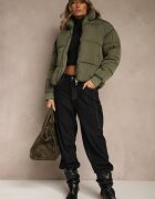 j.style Jachetă Puffer Verde închis cu cusături matlasate și manșete elastice Cenilea