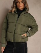 j.style Jachetă Puffer Verde închis cu cusături matlasate și manșete elastice Cenilea