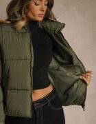 j.style Jachetă Puffer Verde închis cu cusături matlasate și manșete elastice Cenilea