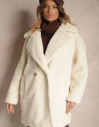 j.style Palton de blană Dublu rând Bej deschis Cu croi lung Tip Teddy Malwika