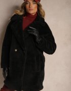 j.style Palton de blană Negru cu două rânduri de nasturi lung Tip Teddy Malwika