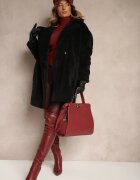 j.style Palton de blană Negru cu două rânduri de nasturi lung Tip Teddy Malwika